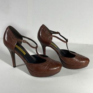 Brown t-strap heels